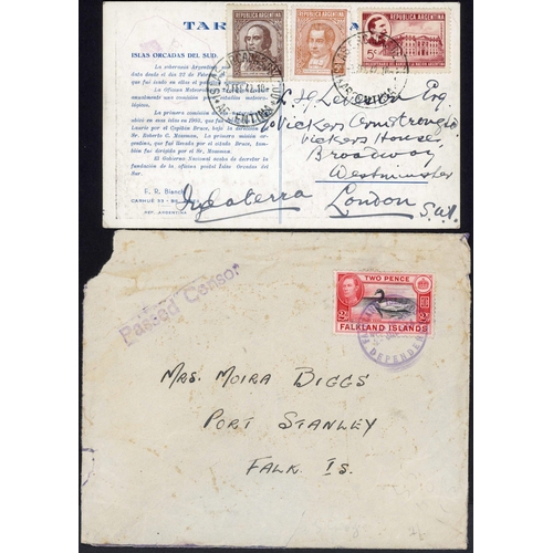 505 - WWII MAIL, ANTARCTIC BASES, QEII, ETC.: 1940-82 selection with 1940 env. Port Stanley to Falmouth wi... 