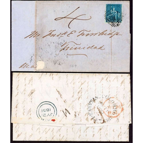 1179 - PAIR OF OVERSEAS LETTERS: 1851 EL ex Colombo to Bath  endorsed 