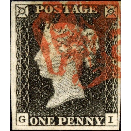 107 - PLATE 3 GI cancelled in red to leave corner letters clear. Good margins. Fine.