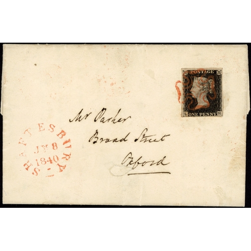 118 - PLATE 4 LH used on EL from Blandford to Oxford dated 8 July 1840, tied by a good red MX with matchin... 