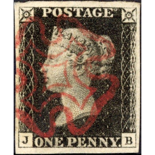 155 - PLATE 6 JB with wide margins and red MX leaving corner letters clear. Fine.