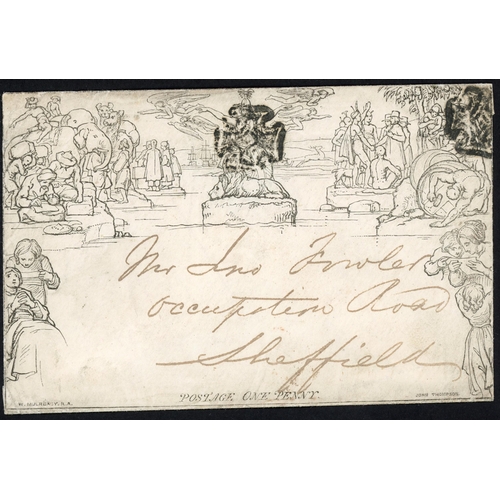 16 - 1d ENVELOPE - STEREO A144 - FORME 2 used 15 Sept 1841 from York to Sheffield, cancelled contrary to ... 