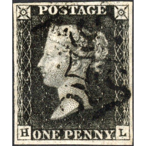 164 - PLATE 6 HL with black MX leaving corner letters and profile clear. Good margins. Fine.