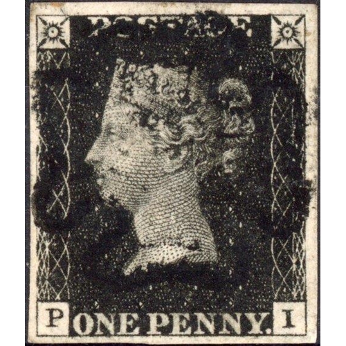 167 - PLATE 6 PI with central black MX cancellation leaving corner letters clear. Fine.