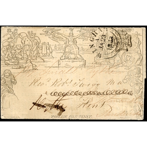 27 - 1d LETTER SHEET - STEREO A64 - FORME 3: 16 Jan. 1843 used from London to Tenterden and cancelled con... 
