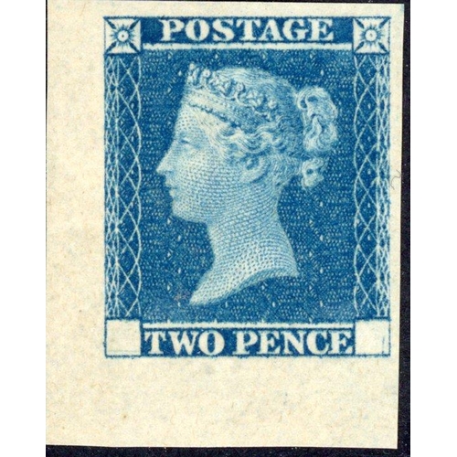 40 - 1841 2d BLUE TRIAL: A fine lower left corner example with blank corner squares on small crown waterm... 