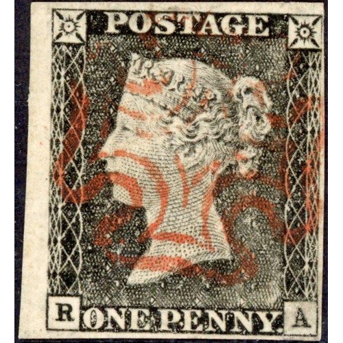 48 - PLATE 1a RA a worn impression with red MX leaving corner letters well clear. Good to wide margins. F... 