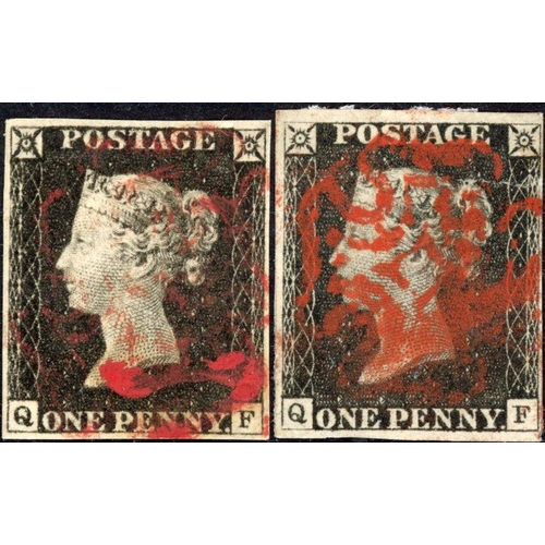 52 - PLATES 1a & 1b QF plate 1a lightly cancelled in red leaving head almost clear, good margins. 1b with... 