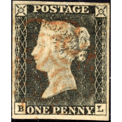 53 - PLATE 1a BL worn impression with good margins and central cancellation leaving corner letters clear.... 