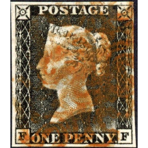 56 - PLATE 1a FF worn impression with red MX cancellation. Close to good margins, vertical crease. Fine a... 