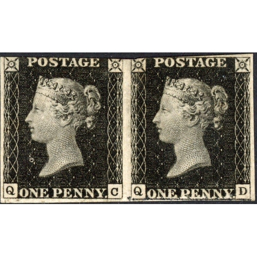 57 - ** PLATE 1b QC-QD - A MINT PAIR in an intense shade with redistributed gum which has tiny thins.  Th... 