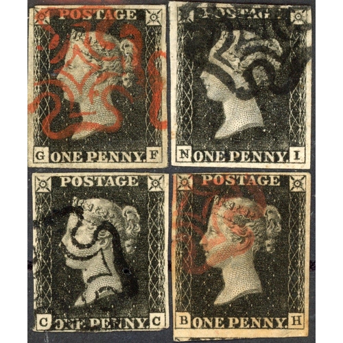 65 - PLATES 1b GF with red MX leaving corner letters clear. 6 NI and 7 CC (touched at foot) with black MX... 