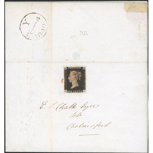 66 - PLATE 1b RJ - PLACED ON COVER CONTRARY TO REGULATIONS: 4 July 1840 (USA independence day!!) EL from ... 