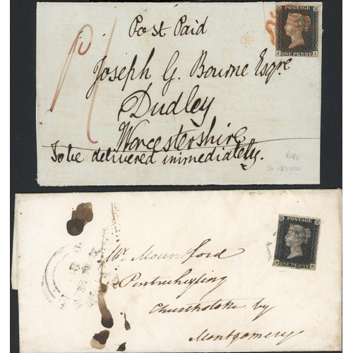 68 - PLATE 1b JI tied by a red MX to 22 July 1840 E (faults) from Shrewsbury to Dudley, headed in ms 