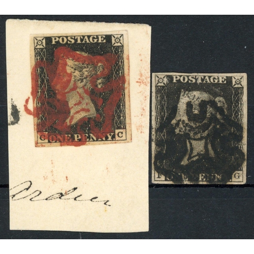 70 - PLATE 1b CC with central red MX on small piece. FG with black MX. Fine examples. (2)
