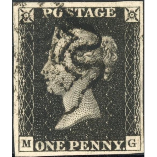 71 - PLATE 1b MG an intense shade, recut sidelines, good margins on all sides, crisply cancelled with a b... 