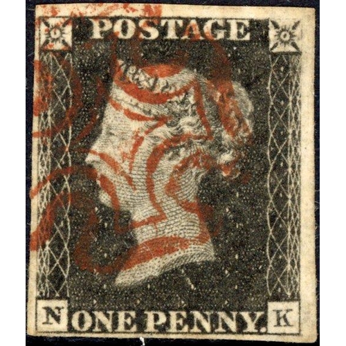 74 - PLATE 1b NK a four margined example, neatly cancelled with a red MX to leave corner letters clear.