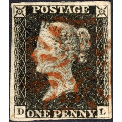 79 - PLATE 1b DL cancelled with a red MX, good margins, closer at foot. Fine.