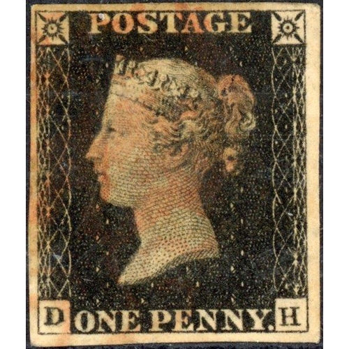 80 - PLATE 1b DH good margins, lightly cancelled with a red MX leaving corner letters clear.