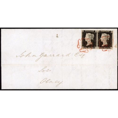 83 - PLATE 2 - SE-SF - PAIR ON COVER WITH UPPER SHIFT VARIETY: 4 July 1840 part EL (minor repairs not vis... 
