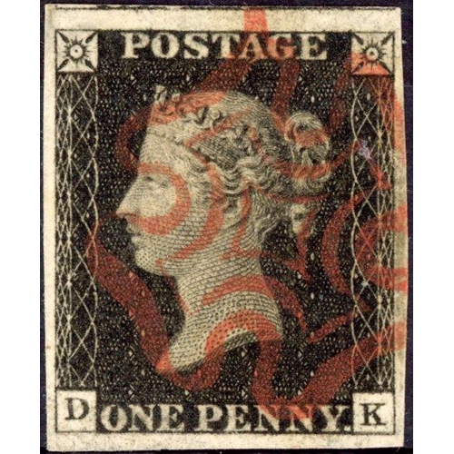 95 - PLATE 2 DK neatly cancelled with a red MX. Fine.