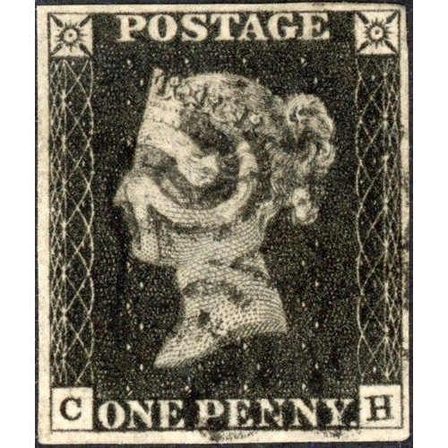 98 - PLATE 2 CH cancelled in black. Four good margins. Fine.
