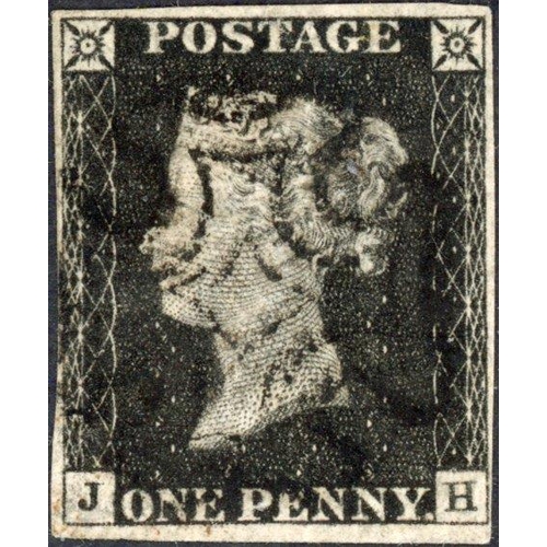 99 - PLATE 2 JH with central black MX cancellation leaving corner letters clear. Close to good margins. F... 