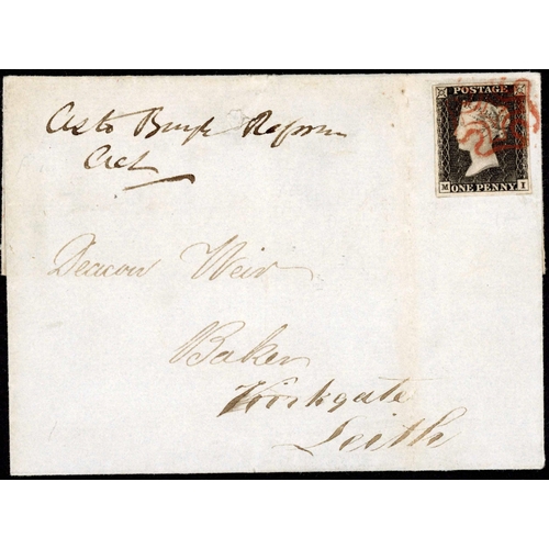 49 - PLATE 1a MI used on 20 June 1840 E from Edinburgh to Leith. Four good margins and neatly cancelled w... 