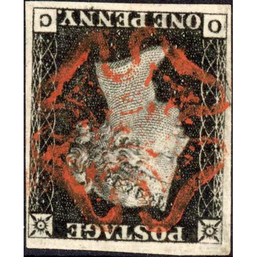 61 - PLATE 1b - INVERTED WATERMARK VARIETY with wide margins and central red MX leaving corner letters cl... 