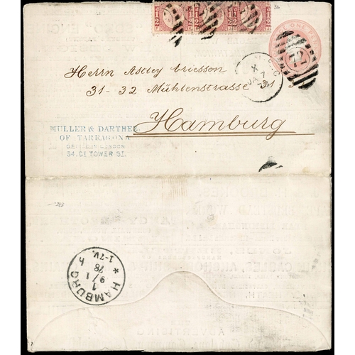 7 - ADVERTISING STAMPED ENVELOPE COMPANY - USED 1d LETTER SHEET: 7 Jan. 1878 1d pink letter sheet uprate... 
