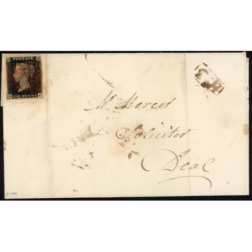 76 - PLATE 1b GJ placed contrary to regulations at the left side of a 22 Dec. 1840 E from Dover to Deal w... 