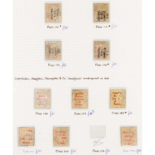 39 - UNDERPRINTS & OVERPRINTS:1864-79 1d plate numbers with various underprints inc. mint plate 198 RE wi... 