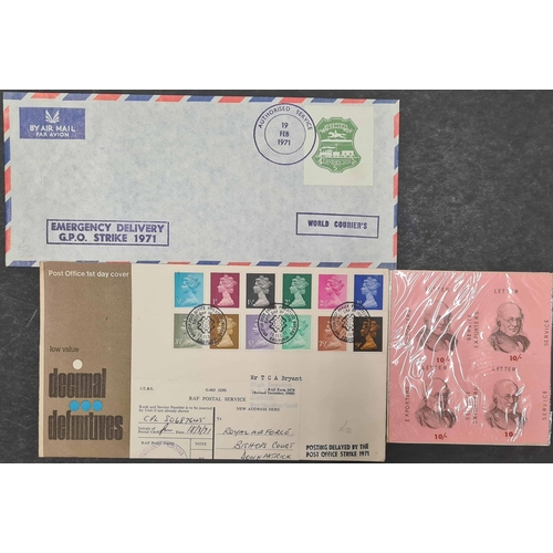 939 - POSTAL STRIKE MAIL: A box containing  a range of 1971 covers and stamps issued during the 1971 posta... 