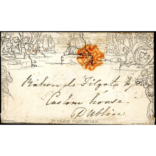 14 - 1d MULREADY ENVELOPE - STEREO A135 - FORME 1 used  1 Nov. 1840 from Ardee  to Dublin, cancelled with... 