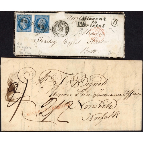 1110 - ** 1802-57 MISSENT TO BRISTOL - DIFFERENT EXAMPLES: 1802 EL Worcester to Llandovery with ms. 