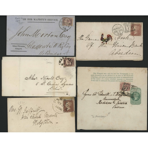 1185 - SCOTS QV PERF. LINE ENGRAVED COVERS INC. PICTURE ADDRESS, P. DUES, SKELETONS, CDS CANCELS, ½d / 1½d ... 