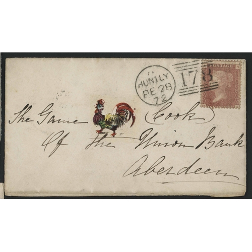 1185 - SCOTS QV PERF. LINE ENGRAVED COVERS INC. PICTURE ADDRESS, P. DUES, SKELETONS, CDS CANCELS, ½d / 1½d ... 