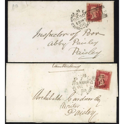 1190 - POSTED SINCE DUPLEXES: Quartet franked 1d reds (all with light filing crease) inc. 1859 E franked 1d... 