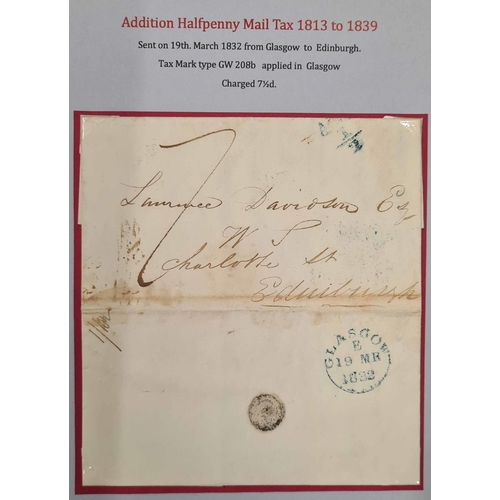 1194 - GLASGOW MAIL TAX ADDITIONAL ½d MARKS: A box file containing a written-up collection of 1815-39 cover... 