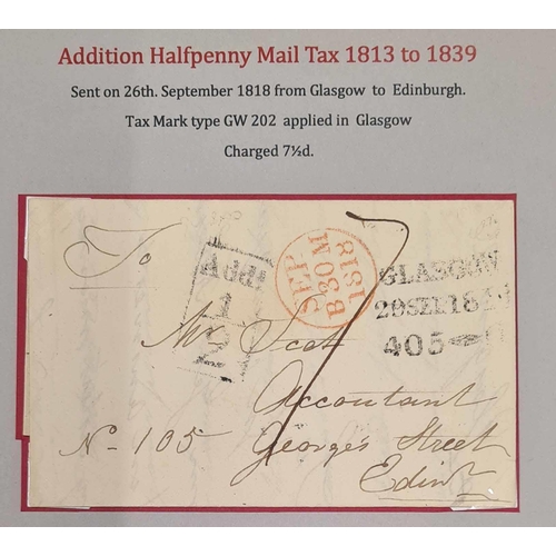 1194 - GLASGOW MAIL TAX ADDITIONAL ½d MARKS: A box file containing a written-up collection of 1815-39 cover... 