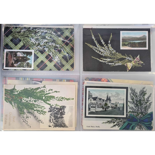 120 - THISTLES & HEATHER: Two albums containing extensive collections of mostly 1900s-1920s PPCs on the th... 