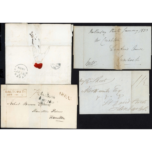 1201 - ARRAN, BUTE, EASDALE. ISLAY, EIGG, MULL, TYREE, CANNA, ETC. - INC. QV 4d PAIR TO CANADA, 1843 REGD, ... 