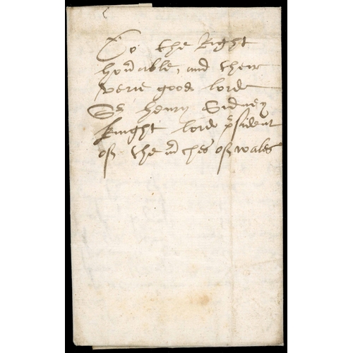 1217 - RARE EARLY LETTER FROM WALES: 1562 A very fine and early EL addressed ''To the Right honorable and H... 