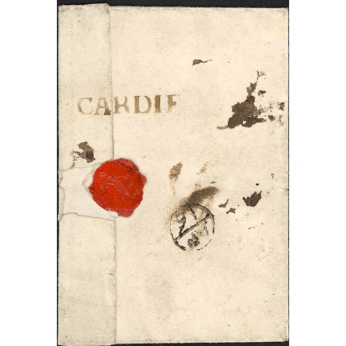 1220 - FIRST TYPE CARDIF HS ON PAIR: c.1708 small E addressed to The Right Honble S Thos Mansel Bart at his... 