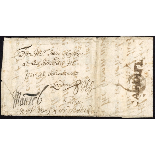 1221 - ABUSE OF PRIVILEGE ON EARLY CARDIFF MAIL TO LONDON: c.1723 E (minor faults) to London addressed For ... 