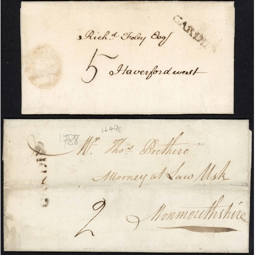 1225 - STRAIGHT LINE CARDIFF HAND STAMPS ON LOCAL/YORKSHIRE MAILS: 1785 EL Lantwit(sic) to Gabalva with goo... 