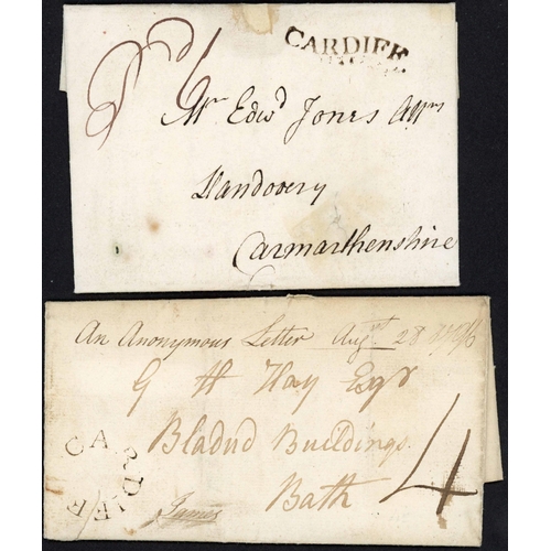 1226 - BALANCE OF THE PRE 1800 CARDIFF MAILS: 1742-1796 group inc 1742 EL (faults) to Chepstow with fine CA... 