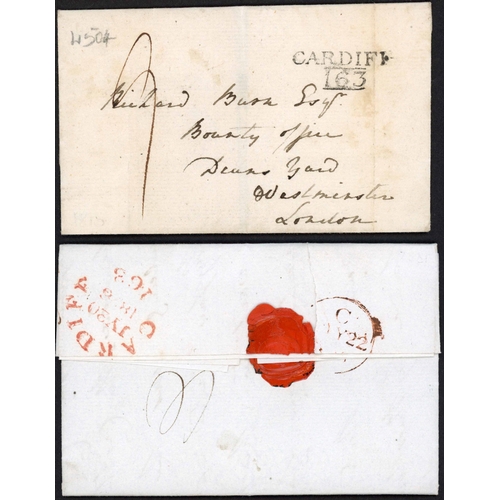 1228 - CARDIFF MILEAGE HAND STAMPS: 1805-27 selection inc 1805 EL to London with v. fine CARDIFF /163 (boxe... 