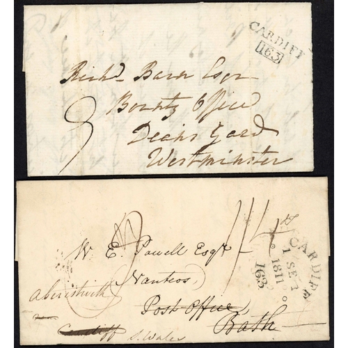 1228 - CARDIFF MILEAGE HAND STAMPS: 1805-27 selection inc 1805 EL to London with v. fine CARDIFF /163 (boxe... 