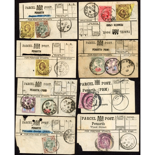 1247 - PARCEL POST LABELS OTHER THAN CARDIFF: Small collection of used parcel post labels inc Abercwmboi, A... 